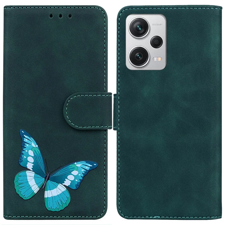 For Xiaomi Redmi Note 12 Pro+ 5G Leather Phone Case Wallet Stand Butterfly Pattern Printing Cover - Green