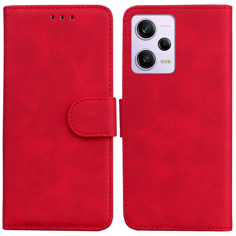 For Xiaomi Redmi Note 12 Pro 5G / Note 12 Pro Speed 5G / Poco X5 Pro 5G Leather Flip Phone Case Solid Color Wallet Cover Stand - Red