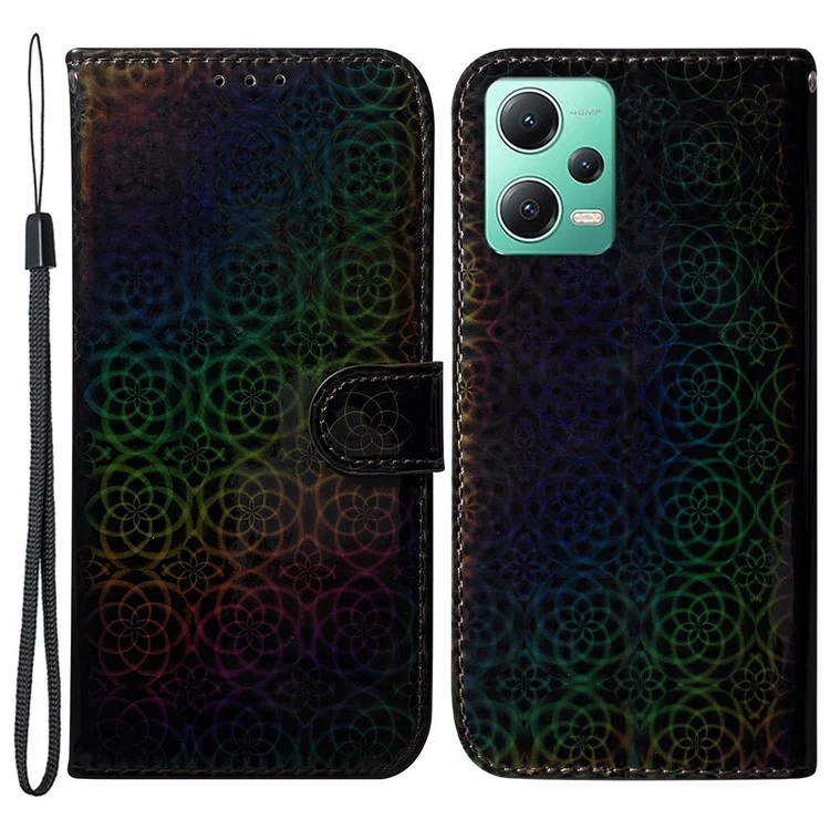 Anti-drop PU Leather Phone Case For Xiaomi Poco X5 5G / Redmi Note 12 5G (Global) / (India) / (China) , Dazzling Flower Pattern Cover - Black