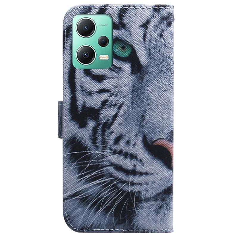Pour Xiaomi Redmi Note 12 5G (Global) / (Inde) / (Chine) / Poco X5 5G Étui portefeuille Housse de téléphone avec impression de motif en cuir - Tête de tigre