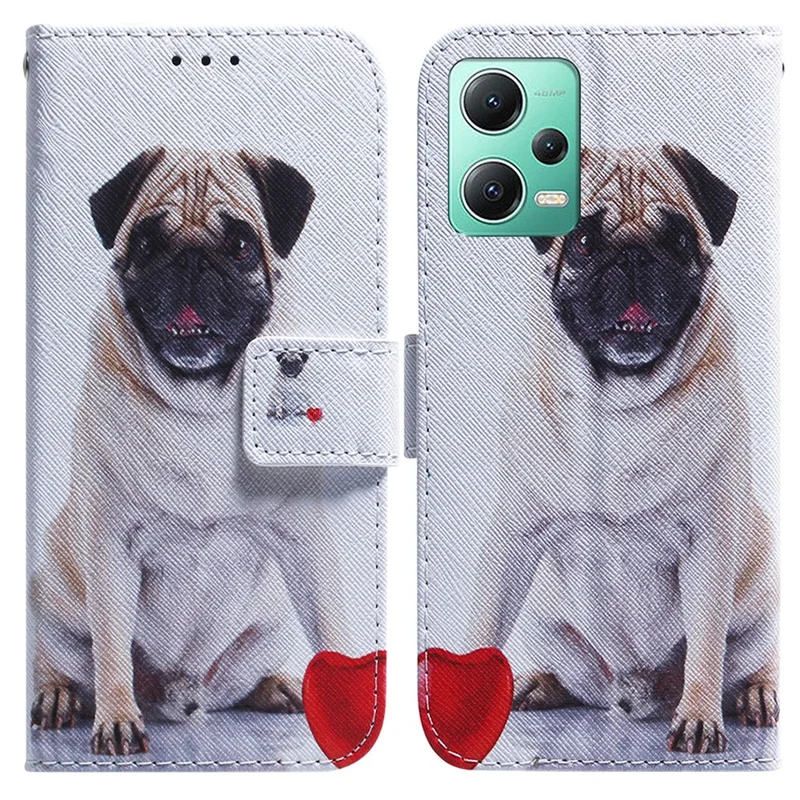 For Xiaomi Redmi Note 12 5G (Global) / (India) / (China) / Poco X5 5G Phone Wallet Case Pattern Printing Leather Stand Phone Cover - Pug