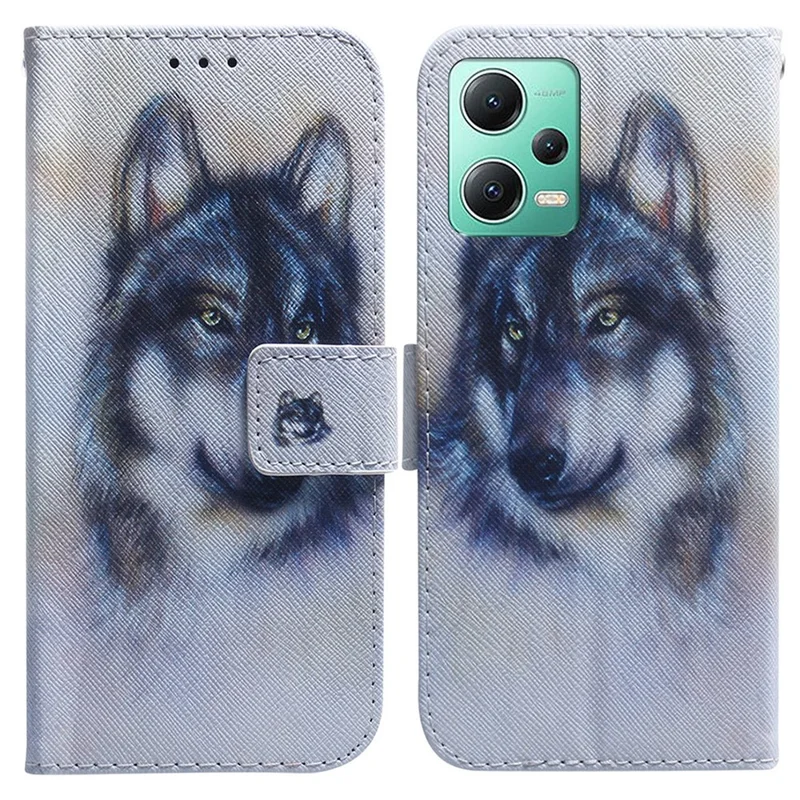For Xiaomi Redmi Note 12 5G (Global) / (India) / (China) / Poco X5 5G Phone Wallet Case Pattern Printing Leather Stand Phone Cover - Wolf
