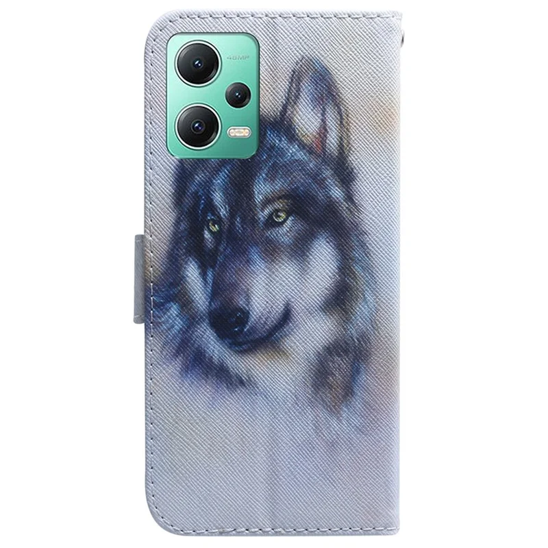 For Xiaomi Redmi Note 12 5G (Global) / (India) / (China) / Poco X5 5G Phone Wallet Case Pattern Printing Leather Stand Phone Cover - Wolf