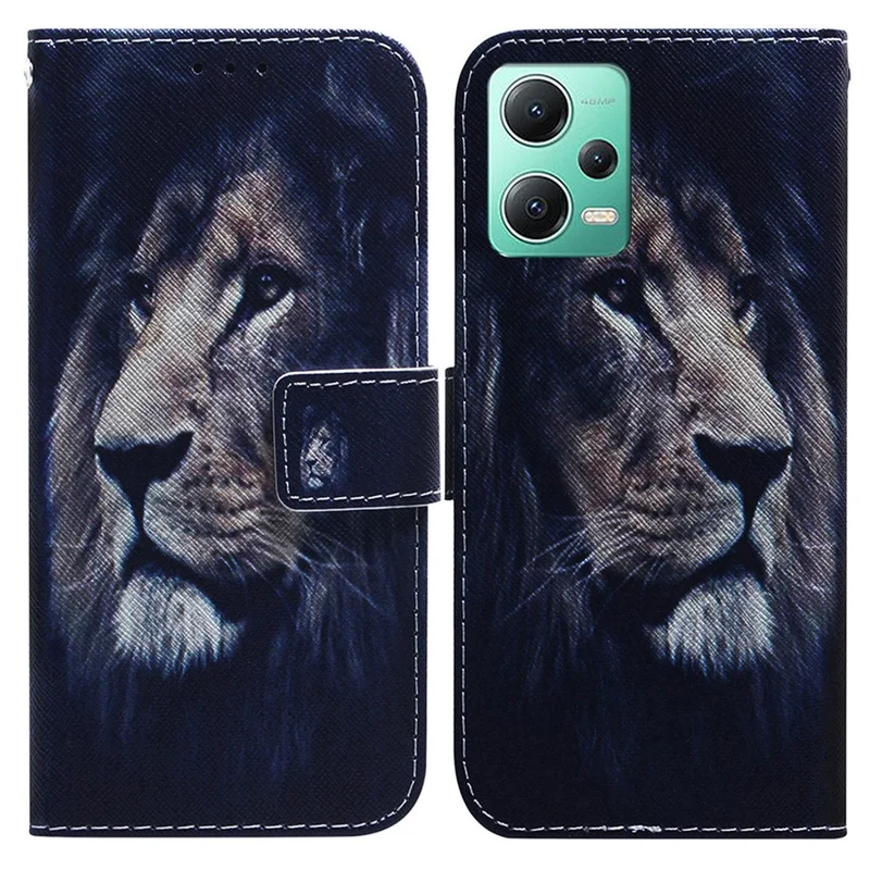 For Xiaomi Redmi Note 12 5G (Global) / (India) / (China) / Poco X5 5G Phone Wallet Case Pattern Printing Leather Stand Phone Cover - Lion
