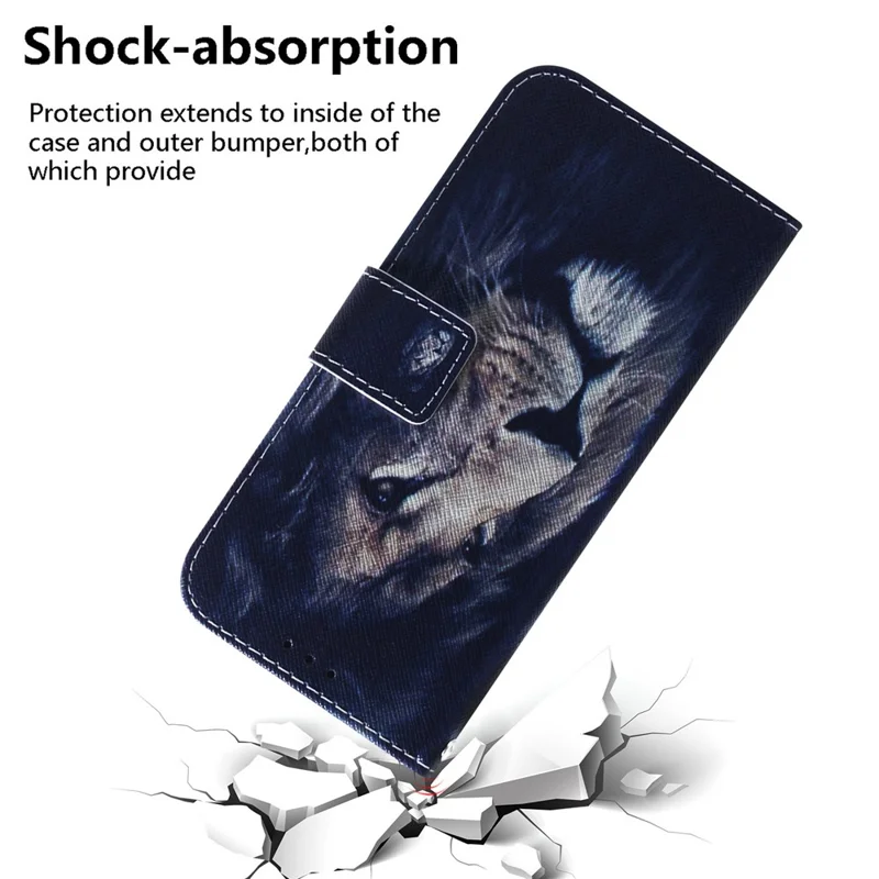 For Xiaomi Redmi Note 12 5G (Global) / (India) / (China) / Poco X5 5G Phone Wallet Case Pattern Printing Leather Stand Phone Cover - Lion