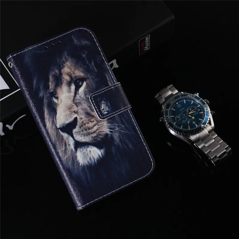 For Xiaomi Redmi Note 12 5G (Global) / (India) / (China) / Poco X5 5G Phone Wallet Case Pattern Printing Leather Stand Phone Cover - Lion