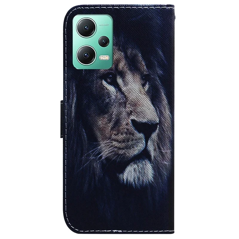 For Xiaomi Redmi Note 12 5G (Global) / (India) / (China) / Poco X5 5G Phone Wallet Case Pattern Printing Leather Stand Phone Cover - Lion