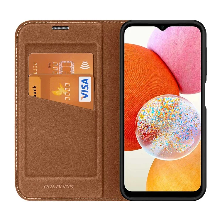 DUX DUCIS Skin X2 Series for Samsung Galaxy A14 5G / A14 4G Card Slots Leather Case Magnetic Auto-closing Phone Cover - Brown