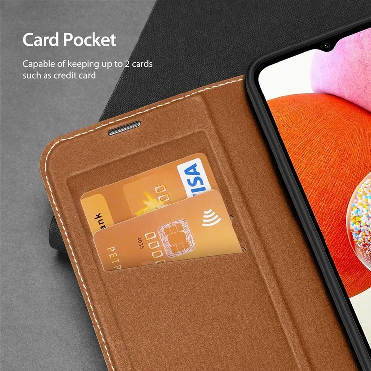 DUX DUCIS Skin X2 Series for Samsung Galaxy A14 5G / A14 4G Card Slots Leather Case Magnetic Auto-closing Phone Cover - Brown