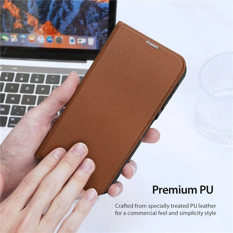 DUX DUCIS Skin X2 Series for Samsung Galaxy A14 5G / A14 4G Card Slots Leather Case Magnetic Auto-closing Phone Cover - Brown