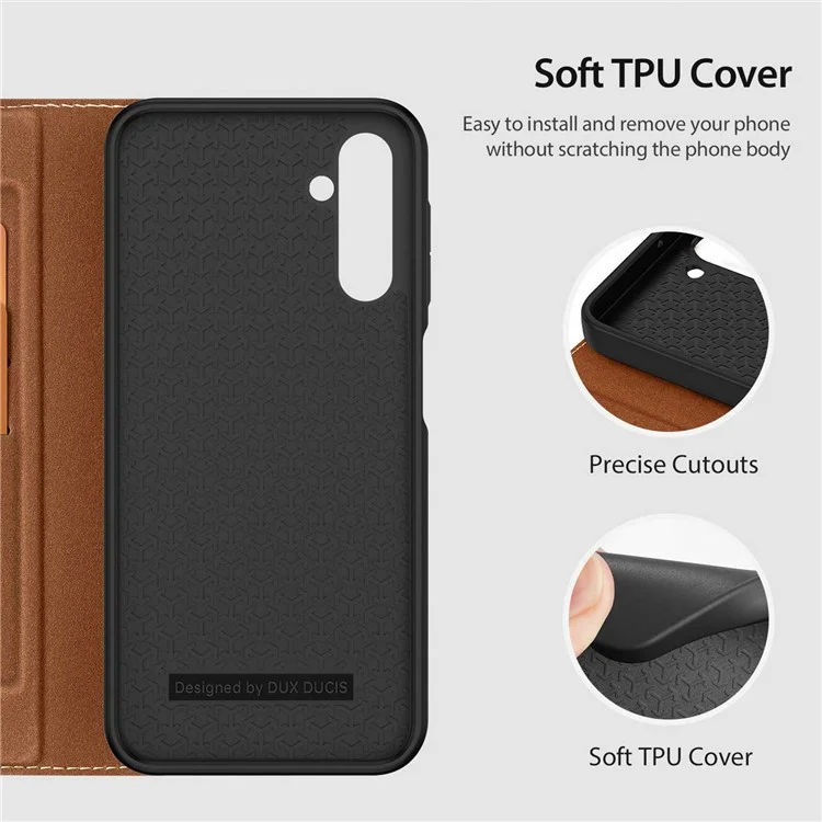 DUX DUCIS Skin X2 Series for Samsung Galaxy A14 5G / A14 4G Card Slots Leather Case Magnetic Auto-closing Phone Cover - Brown