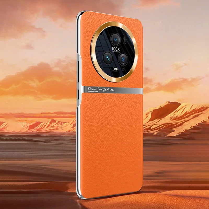 For Honor Magic5 Pro Shockproof Smartphone Case PC + PU Leather Back Protective Cover - Orange