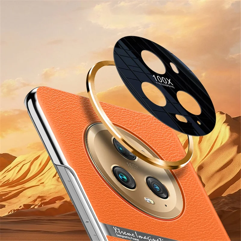 For Honor Magic5 Pro Shockproof Smartphone Case PC + PU Leather Back Protective Cover - Orange