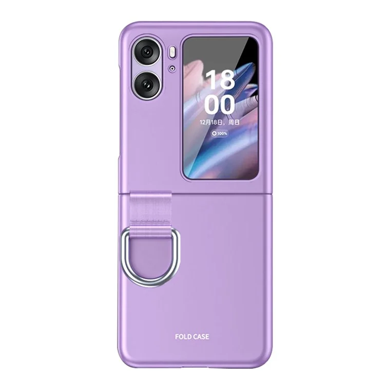 Für Oppo Find N2 Flip 5G Ribbon Metal Ring Halter Anti-fingerprint Hard PC Handyhülle - Lila