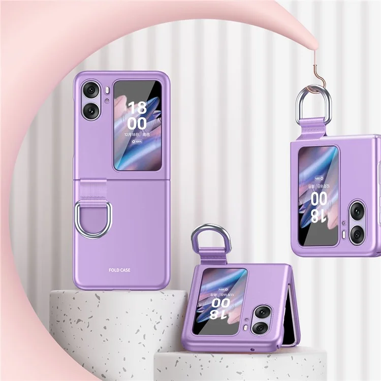 Für Oppo Find N2 Flip 5G Ribbon Metal Ring Halter Anti-fingerprint Hard PC Handyhülle - Lila