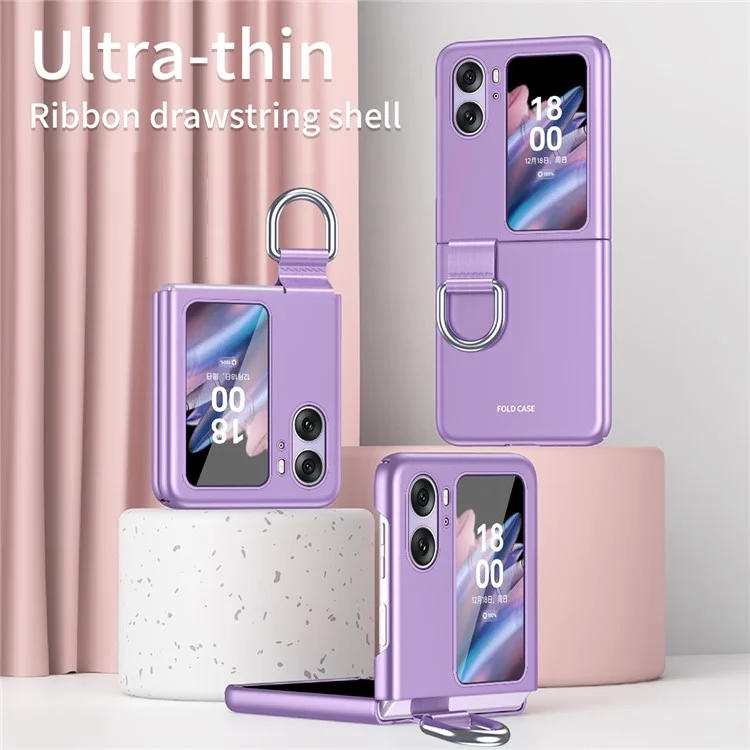Für Oppo Find N2 Flip 5G Ribbon Metal Ring Halter Anti-fingerprint Hard PC Handyhülle - Lila