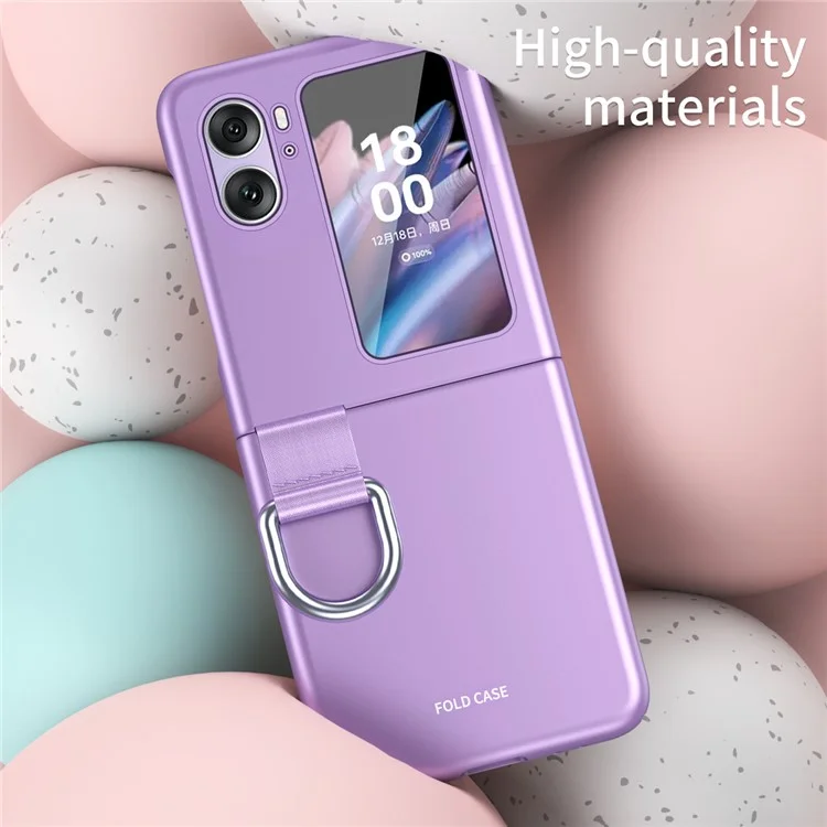 Für Oppo Find N2 Flip 5G Ribbon Metal Ring Halter Anti-fingerprint Hard PC Handyhülle - Lila