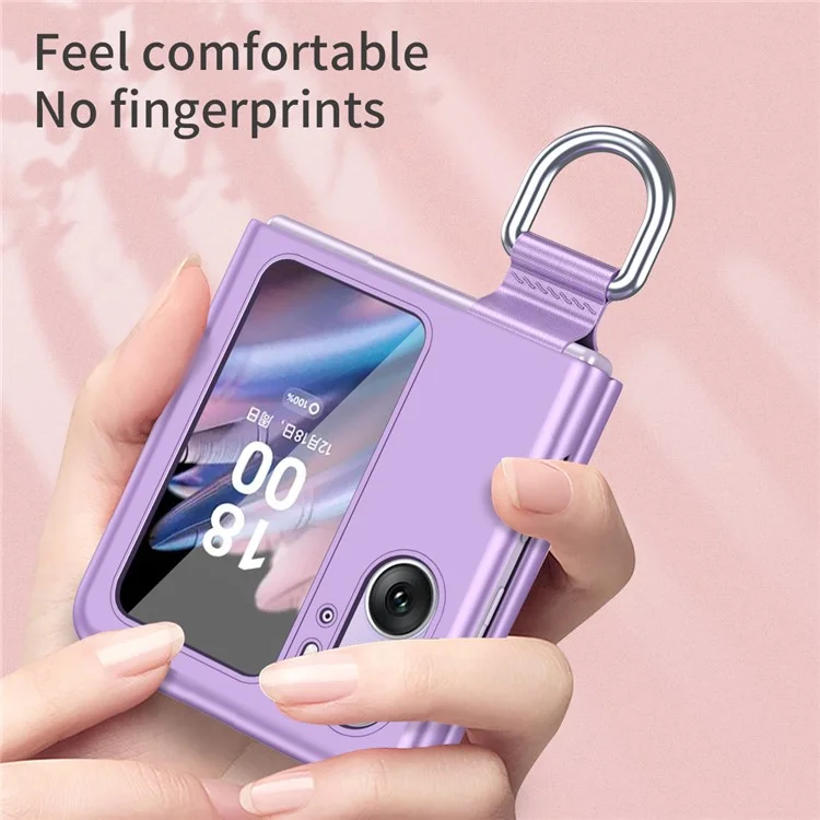 Für Oppo Find N2 Flip 5G Ribbon Metal Ring Halter Anti-fingerprint Hard PC Handyhülle - Lila