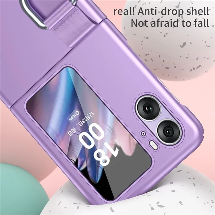 Für Oppo Find N2 Flip 5G Ribbon Metal Ring Halter Anti-fingerprint Hard PC Handyhülle - Lila