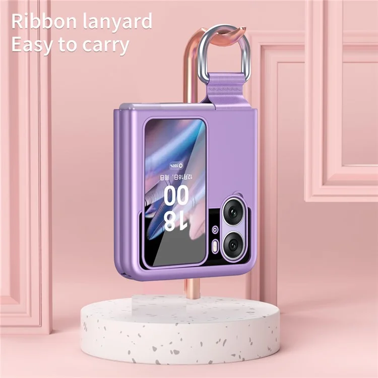 Für Oppo Find N2 Flip 5G Ribbon Metal Ring Halter Anti-fingerprint Hard PC Handyhülle - Lila