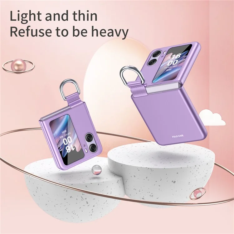 Für Oppo Find N2 Flip 5G Ribbon Metal Ring Halter Anti-fingerprint Hard PC Handyhülle - Lila
