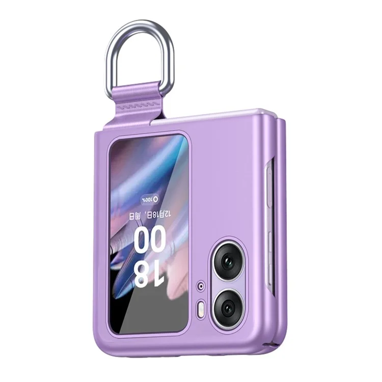 Für Oppo Find N2 Flip 5G Ribbon Metal Ring Halter Anti-fingerprint Hard PC Handyhülle - Lila