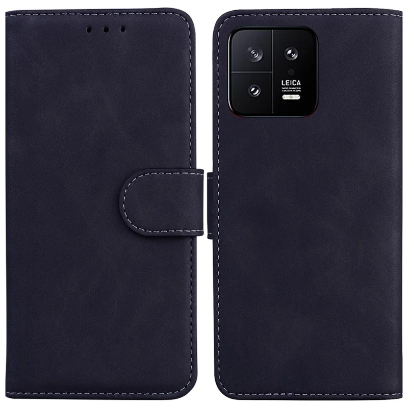 Futerał portfelowy z magnesem i podstawką z sztucznej skóry PU w jednolitym kolorze do Xiaomi 13 5G, odporny na wstrząsy - Czarny