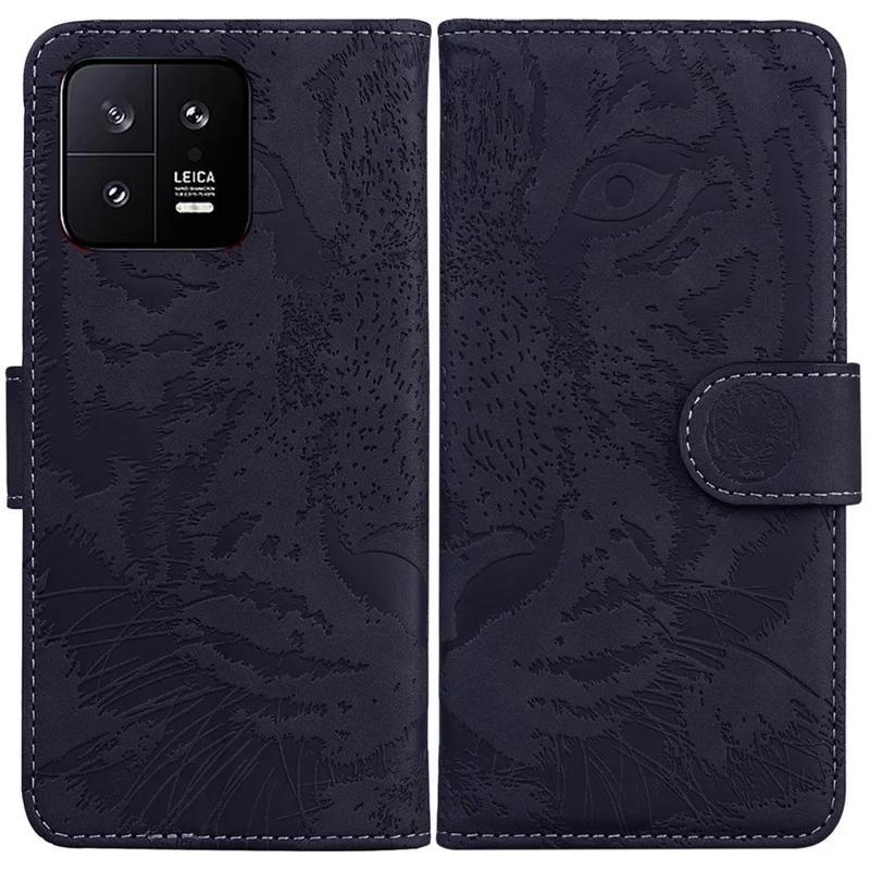 For Xiaomi 13 5G PU Leather Phone Case with Wallet Tiger Pattern Imprinted Stand Phone Bags Cover - Black