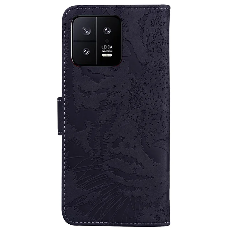 For Xiaomi 13 5G PU Leather Phone Case with Wallet Tiger Pattern Imprinted Stand Phone Bags Cover - Black