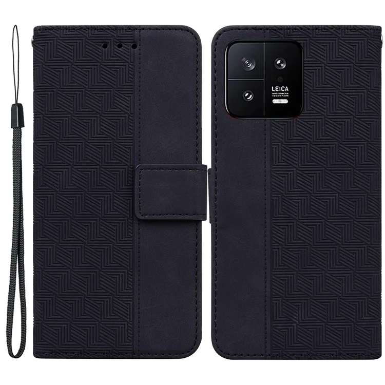 Для Xiaomi 13 5G чехол для телефона с защитой от падения, подставка, кожаный кошелек с принтом - черный