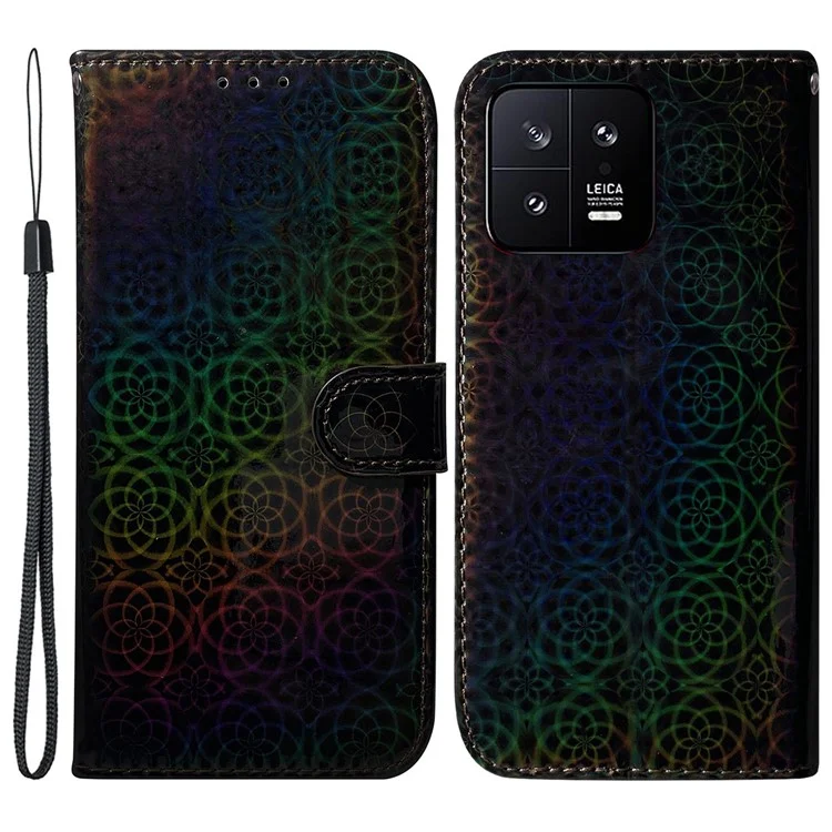 Para Xiaomi 13 5G Dazzling Flower Pattern PU Leather Shockproof Phone Case with Stand Wallet - Preto