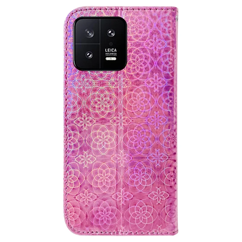 For Xiaomi 13 5G Dazzling Flower Pattern PU Leather Shockproof Phone Case with Stand Wallet - Pink