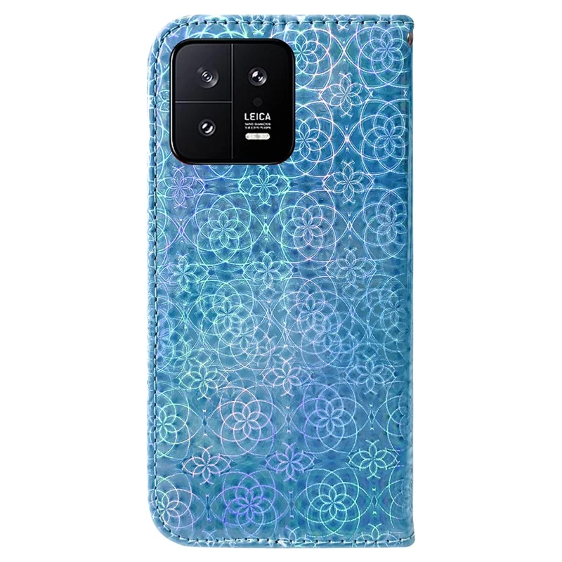 For Xiaomi 13 5G Dazzling Flower Pattern PU Leather Shockproof Phone Case with Stand Wallet - Blue
