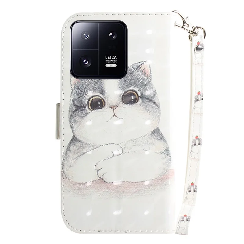 Étui de protection anti-chute en forme de pochette pour Xiaomi 13 Pro 5G avec support et dragonne - Mignon chat