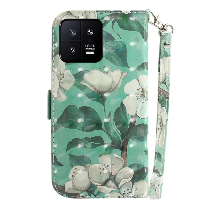 Cell Phone Cover Stand For Xiaomi 13 5G Anti-scratch PU Leather Flip Phone Case Wallet with Strap - Watercolor Flowers