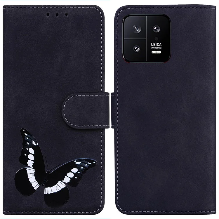 Für Xiaomi 13 5G Butterfly Printing Folding Stand Cover Anti-drop Leder Wallet Phone Case - Schwarz