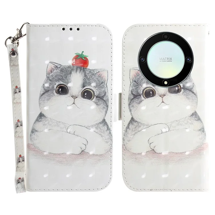 Capa Anti-queda para Telefone Honor X40 5G / X9a 5G / Magic5 Lite 5G, Capa de Carteira de Flip Folio com Alça - Gato Fofo