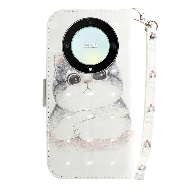 Capa Anti-queda para Telefone Honor X40 5G / X9a 5G / Magic5 Lite 5G, Capa de Carteira de Flip Folio com Alça - Gato Fofo