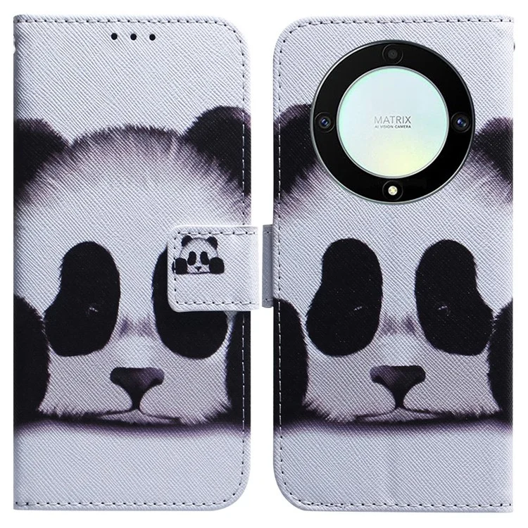Para Honor X40 5G / X9a 5G / Magic5 Lite 5G Capa de Carteira de Couro PU Anti-queda com Estampa - Panda