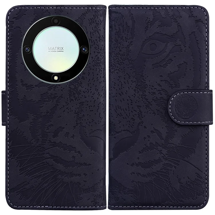 Flip Wallet Case for Honor X40 5G / X9a 5G / Magic5 Lite 5G , PU Leather Tiger Pattern Imprinted Stand Phone Cover - Black