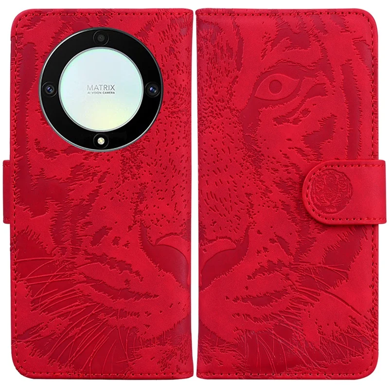Flip Wallet Case for Honor X40 5G / X9a 5G / Magic5 Lite 5G , PU Leather Tiger Pattern Imprinted Stand Phone Cover - Red