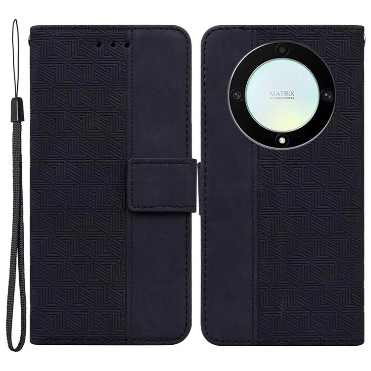 For Honor X40 5G / X9a 5G / Magic5 Lite 5G Anti-drop Phone Case Wallet Flip Leather Imprinted Cell Phone Cover - Black