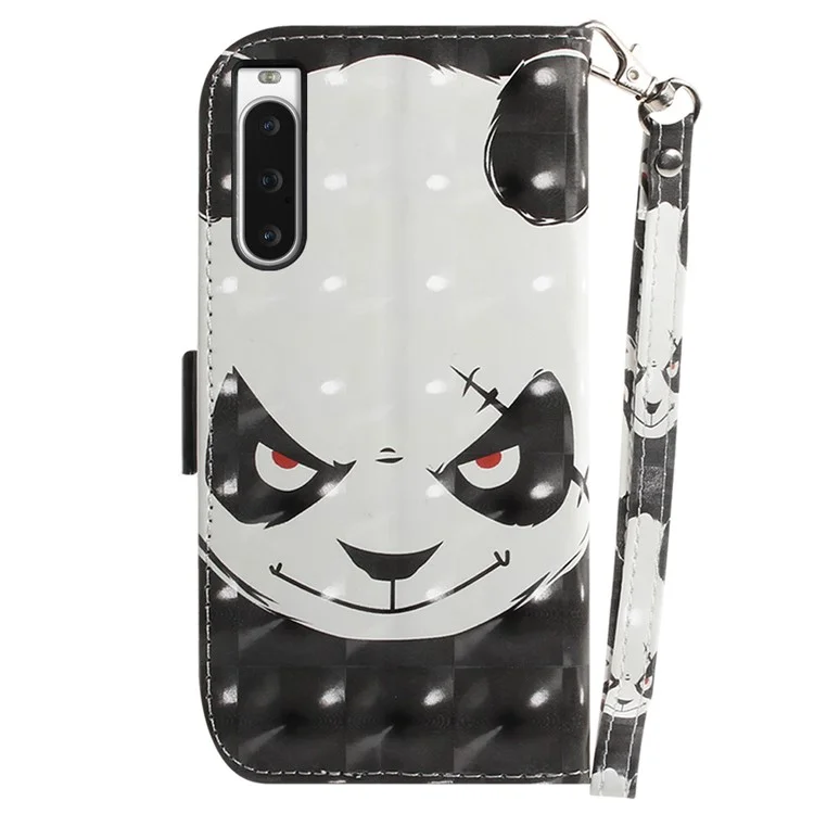 PU Leather Folio Flip Cover for Sony Xperia 10 V Protective Case Wallet Phone Cover with Strap - Angry Panda
