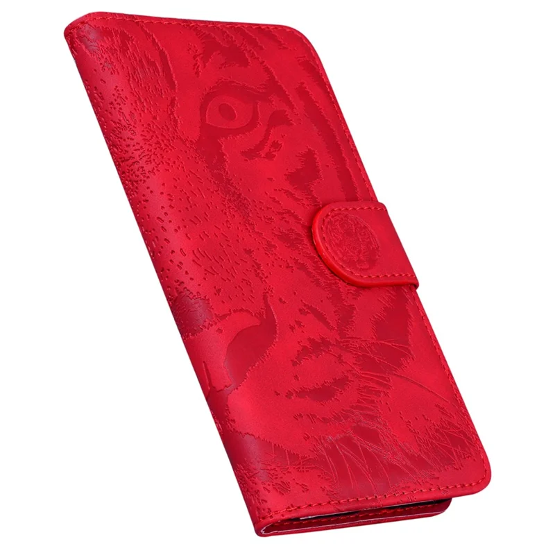 Wallet Phone Case for Sony Xperia 10 V Tiger Pattern Imprinted Stand PU Leather Folio Flip Cover - Red