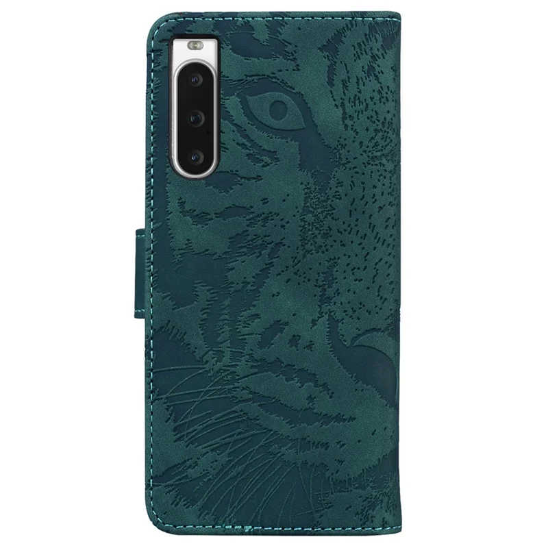 Wallet Phone Case for Sony Xperia 10 V Tiger Pattern Imprinted Stand PU Leather Folio Flip Cover - Green