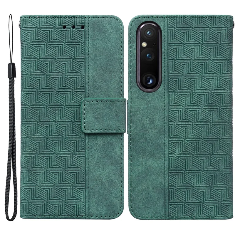 For Sony Xperia 1 V Imprinted Phone Case Leather Wallet Stand Protective Cover - Green