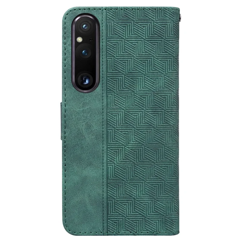 For Sony Xperia 1 V Imprinted Phone Case Leather Wallet Stand Protective Cover - Green
