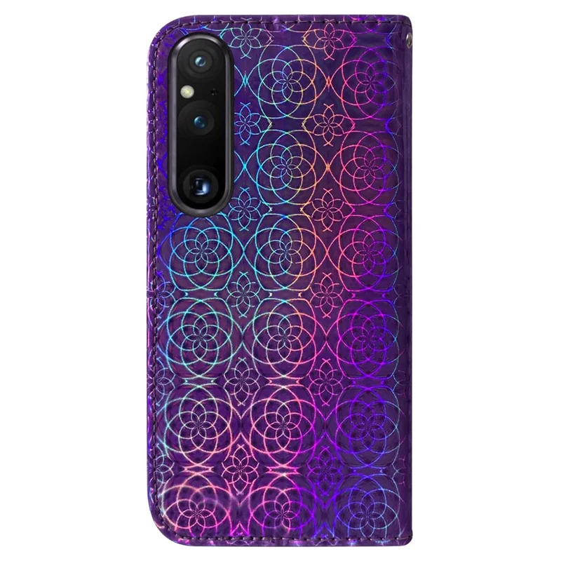 For Sony Xperia 1 V Leather Phone Case Dazzling Flower Pattern Anti-scratch Wallet Stand Cover - Purple