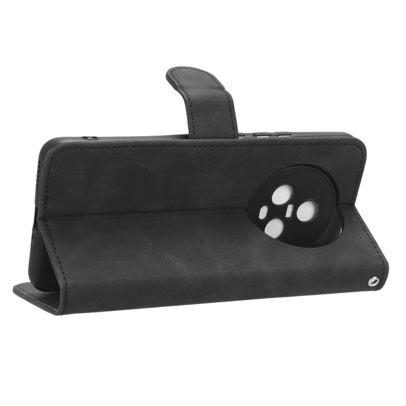 Skin Touch Feeling Phone Case für Honor Magic5, PU-Leder-Standfunktion-Brieftasche, stoßfeste Handyhülle - Schwarz