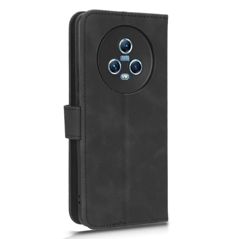 Skin Touch Feeling Phone Case für Honor Magic5, PU-Leder-Standfunktion-Brieftasche, stoßfeste Handyhülle - Schwarz